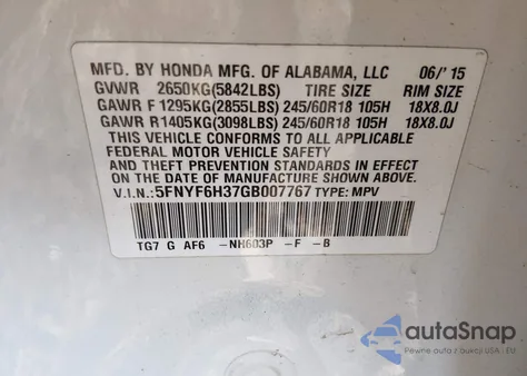 2016 Honda Pilot Ex from USA, damaged, VIN 5FNYF6H37GB007767